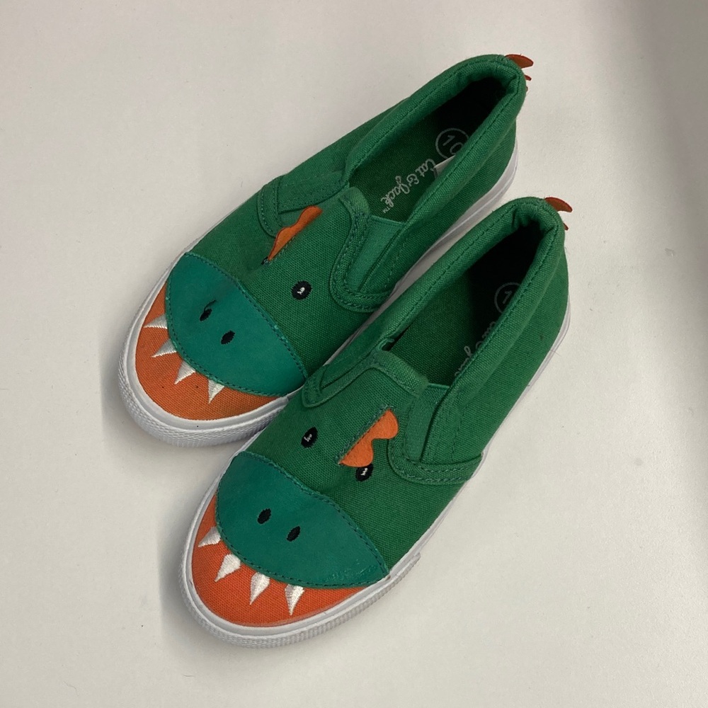 Cat & Jack Green Dinosaur Slip-On Sneakers Size 10 Boys